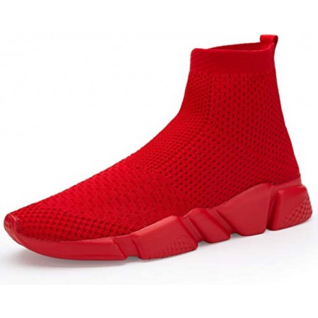 Womens Walking Shoes Slip-On Sneakers Breathable Lightweight Athletic Running Shoes High Top Red