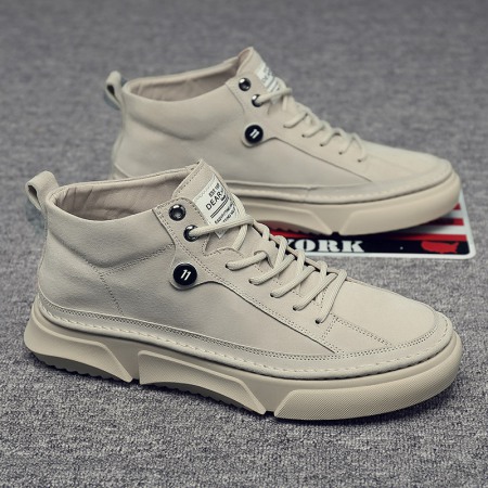 Autumn Men's Shoes New High-Top Leather Sneakers Men's Casual Martin Boots Trendy White Shoes