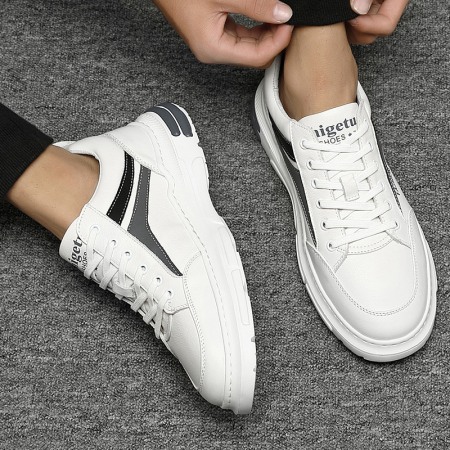 Men's Leather Sports Casual Shoes White Board Shoes Mens Light-Soled Soft Surface Fashion Shoe