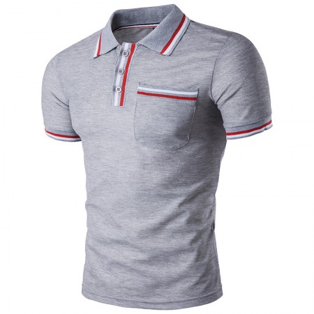 Summer New Men's Color Strip Stitching Personality Plus Size Lapel Short-Sleeved T-Shirt