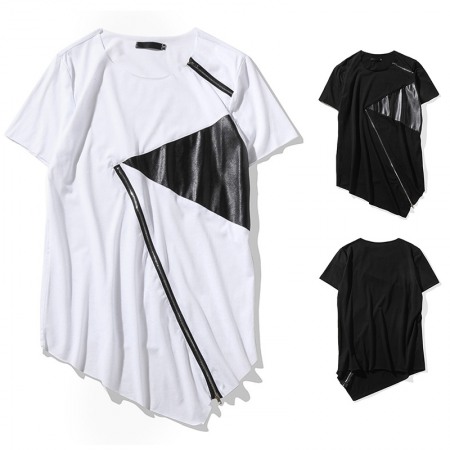 Flat Summer New Men's High Street Hip-Hop Round Neck Fashion Personality Hem Short-Sleeved T-Shirt