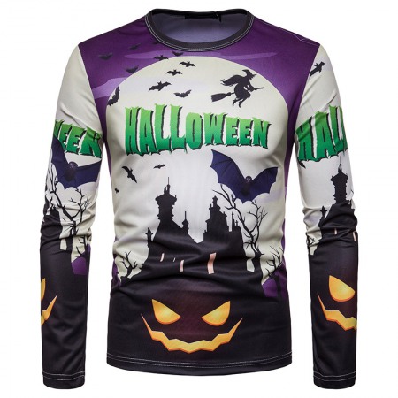 New Men's Halloween Round Neck 3D Personality Printing Long-Sleeved T-Shirt