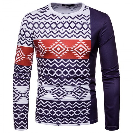 Men's Fashion Wave 3D Digital Printing Round Neck Long Sleeve T-Shirt