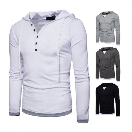 New Fashion Men's Hooded Long-Sleeved Stitching T-Shirt Sports Pullover Hoodie